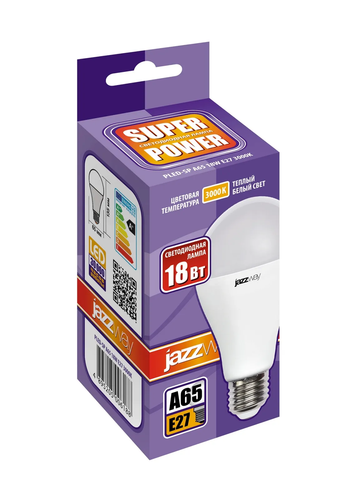 Лампа светодиодная 18 Вт E27 3000 K 1600 Lm 230 град PLED Power JAZZWAY .5006188A