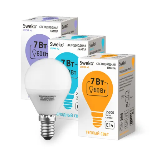 Лампа Sweko 42LED-G45- 7W-230-6500K-E14 (38545)