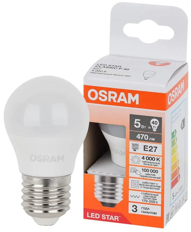 Лампа светодиодная 5 Вт E27 4000 K 250 Lm 180 град. LED Star OSRAM 4058075696266