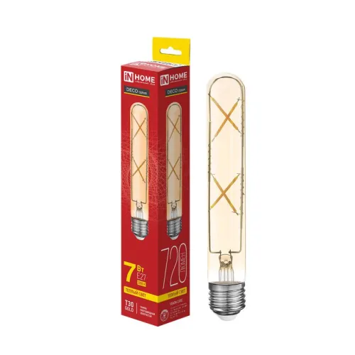 Лампа светодиодная филаментная LED-T30-deco gold 7Вт золотая 3000К тепл. бел. E27 720лм 230В 185мм I