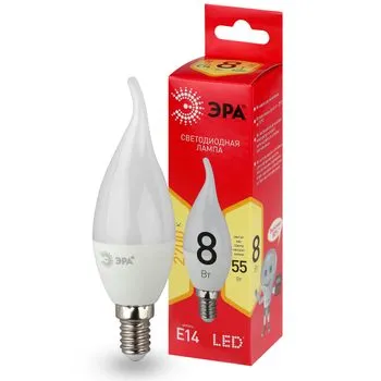 LED BXS-8W-827-E14 R диод, свеча на ветру, 8Вт, тепл, E14 10/100/2800