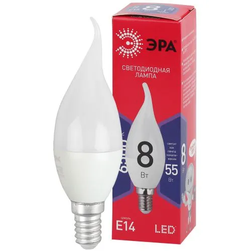 Лампа светодиодная RED LINE LED BXS-8W-865-E14 R E14 / Е14 8Вт свеча на ветру холодный дневной свет 