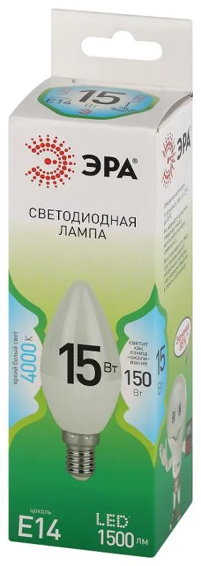 Лампа светодиодная GREEN LINE B35-15W-840-E14 GL E14 15Вт свеча яркий свет бел. Эра Б0067121
