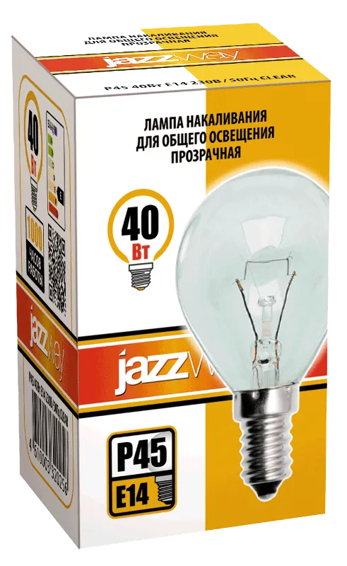 Лампа накаливания ЛОН 40Вт E14 240В P45 clear | 3320256 | Jazzway
