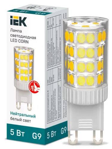 Лампа светодиодная CORN капсула 5Вт 230В 4000К керамика G9 IEK | LLE-CORN-5-230-40-G9 | IEK