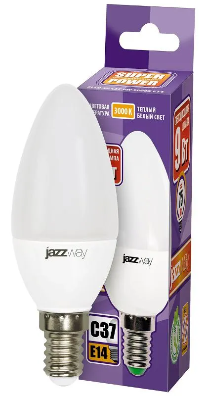 Лампа светодиодная LED 9Вт E14 230В 3000К PLED- SP C37 | 2859457A | Jazzway