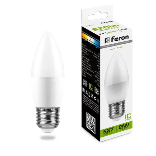 Лампа светодиодная LB-570 9Вт C37 свеча 4000К E27 230В FERON 25937