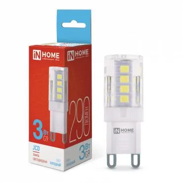Лампа светодиодная LED-JCD 3Вт капсульная прозрачная 6500К холод. бел. G9 290лм 230В IN HOME 4690612