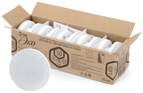 Лампа светодиодная RED LINE ECO LED GX-10W-840-GX53 (10-PACK) GX53 10Вт таблетка нейтральный белый с