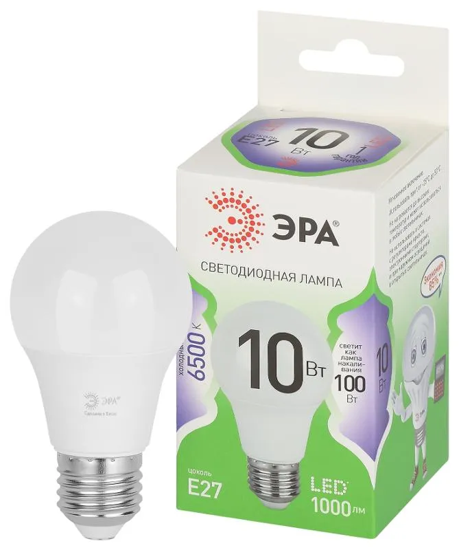 Лампа светодиодная GREEN LINE A60-10W-865-E27 GL 10Вт A60 6500К холодный бел. Е27 Эра Б0067090