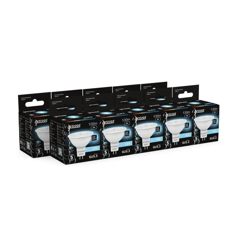 Лампа светодиодная Black 5Вт MR16 софит 4100К нейтр. бел. GU5.3 530лм DC 12В GAUSS 201505205