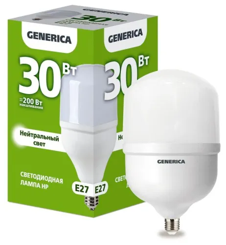 Лампа светодиодная HP 30Вт 230В 4000К E27  | LL-HP-30-230-40-E27-G | GENERICA