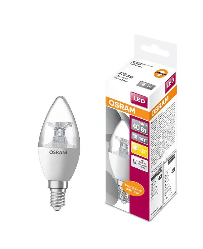 Лампа светодиодная LS CLB40 5W/827 230V CL E14 10X1 RUOSRAM | 4058075318120 | LEDVANCE
