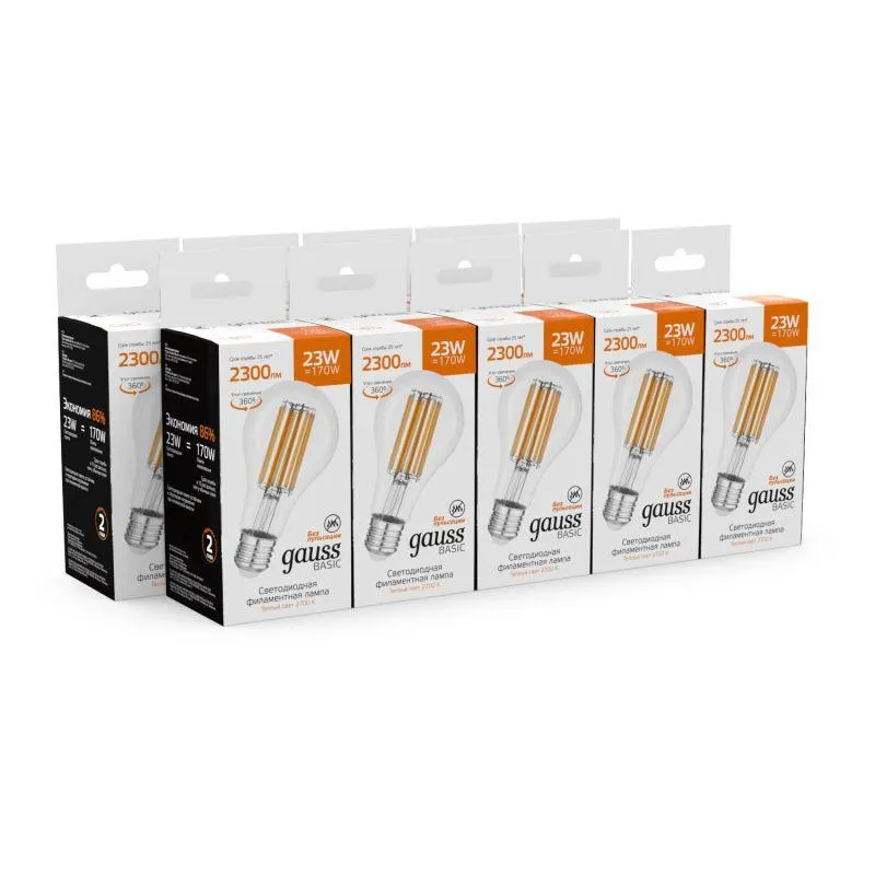 Лампа Gauss Basic Filament А70 23W 2300lm 2700К Е27 LED 1/10/40 40712132