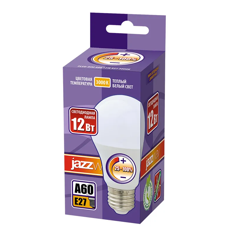 Лампа светодиодная LED 12Вт Е27 220В 3000К PLED- DIM A60 груша | 2855879 | Jazzway