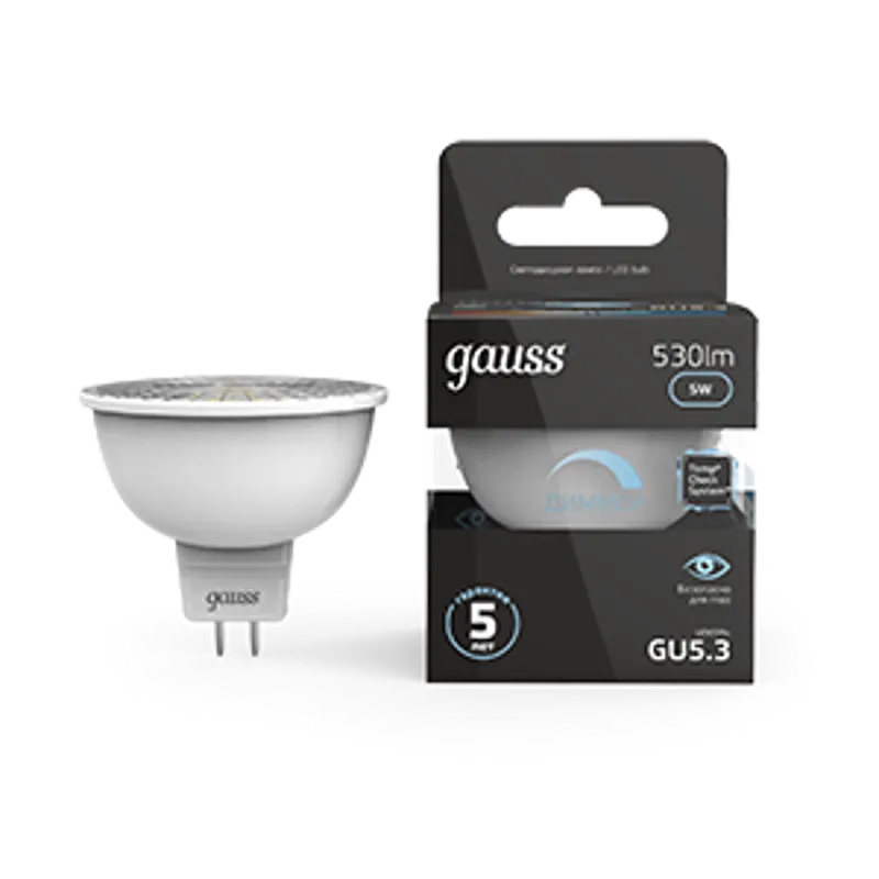 Лампа светодиодная 5 Вт GU5.3 4100 K 530 Lm 120 град. Gauss 101505205-D