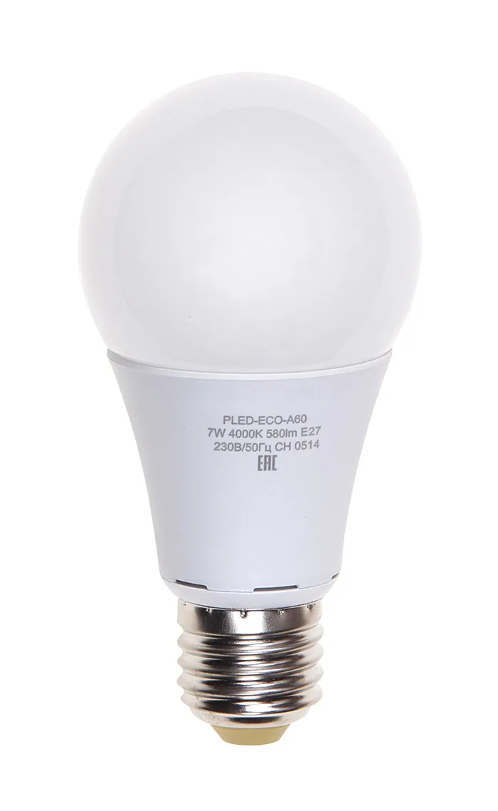 Лампа светодиодная LED 7Вт Е27 220В 4000К PLED- ECO- A60 груша | 1033185 | Jazzway