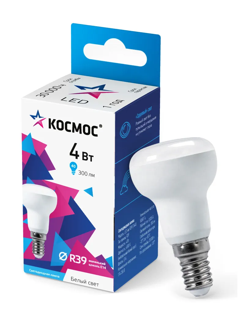 Лампа светодиодная R39 4Вт 220В E14 4500К Космос Lksm_LED4wR39E1445