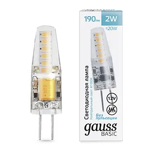 Лампа Gauss Basic G4 12V 2W 190lm 4100K силикон LED 1/20/200 1159722