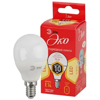 Лампа светодиодная LED P45-10W-827-E14(диод,шар,10Вт,тепл,E14)