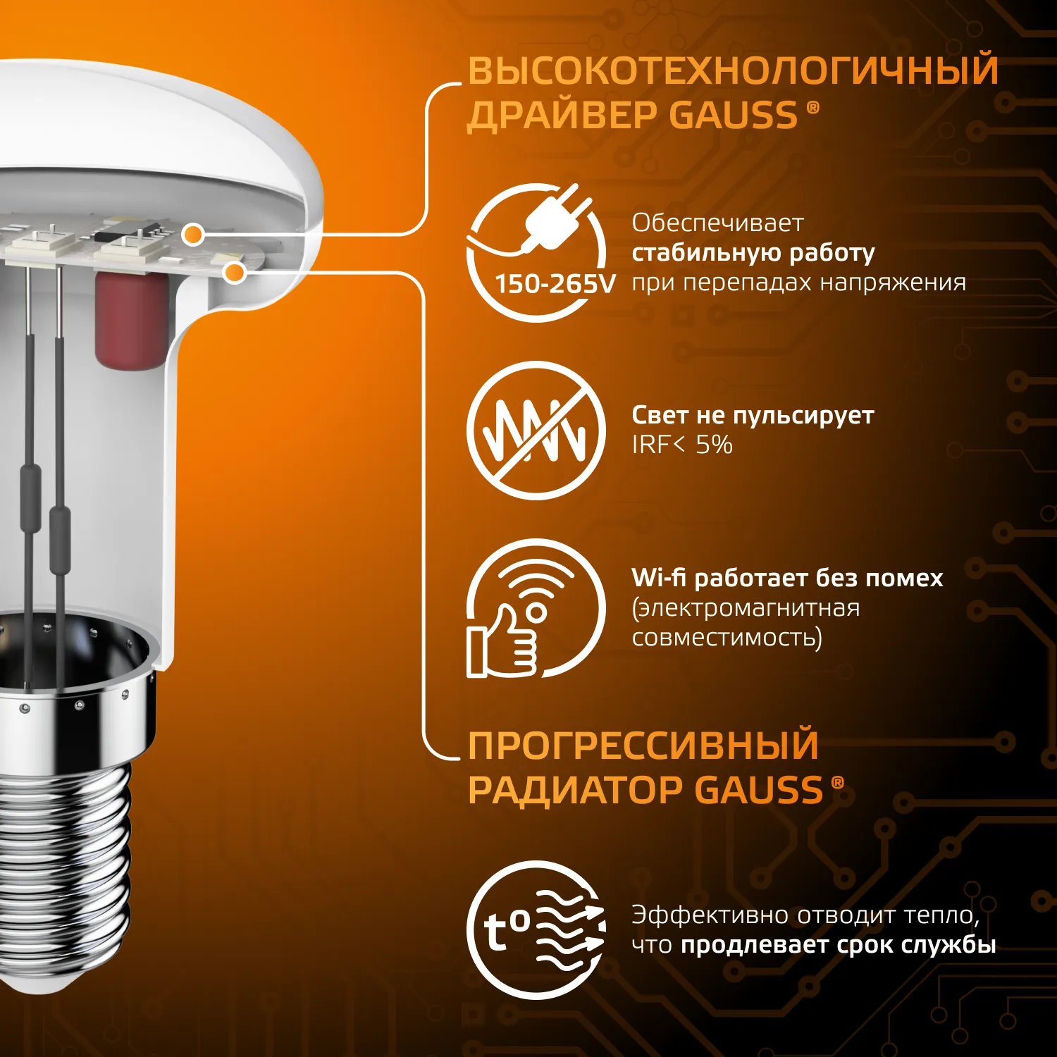 Лампа светодиодная Black 4Вт R39 рефлектор 3000К тепл. бел. E14 350лм GAUSS 106001104