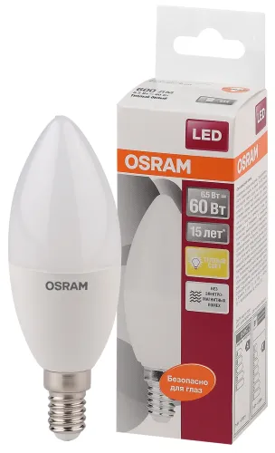 Лампа светодиодная LED 6,5Вт Е14 STAR ClassicB (замена 60Вт),теплый белый свет, матовая колба Osram