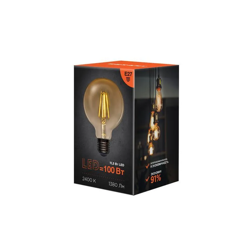 Лампа филаментная LOFT GLOBE A95 11.5 Вт 1380 Лм 2400K E27 золотистая колба | 604-142 | Rexant