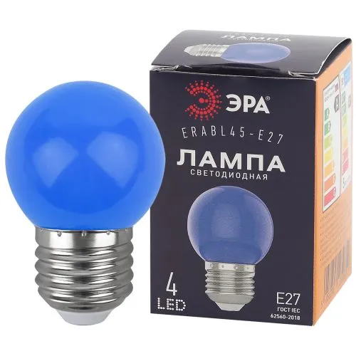 Лампы cветодиодные ERABL45-E27 LED Р45-1W-E27 (диод. шар син., 4SMD, 1W, E27, для белт-лайт) (10/100
