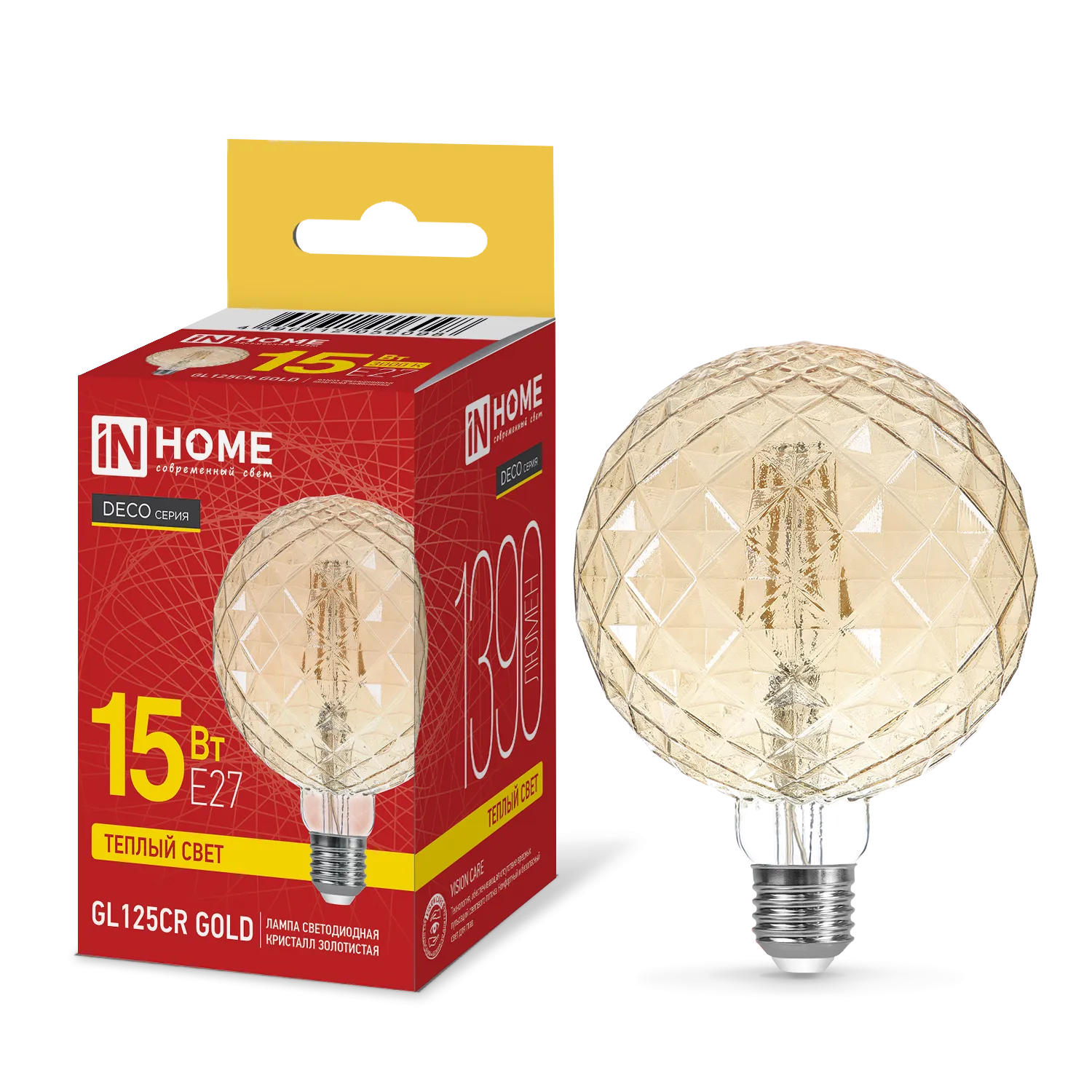 Лампа светодиодная филаментная LED-GL125CR-deco gold кристалл золотистая 15Вт 230В E27 3000К 1390лм 
