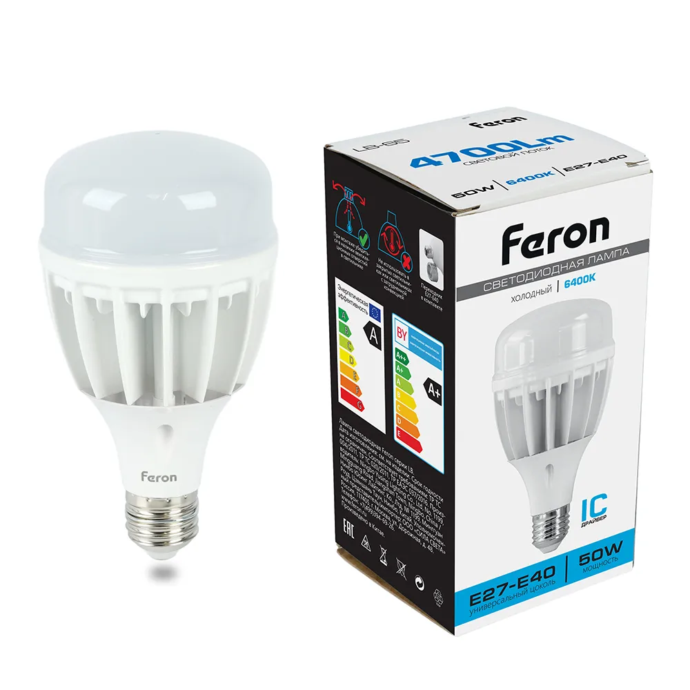 Лампа светодиодная LB-65 50Вт T100 6400К E27-E40 230В FERON 25539