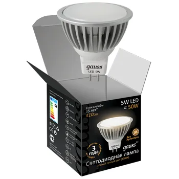 Лампа светодиодная Black 5Вт MR16 софит 3000К тепл. бел. GU5.3 500лм GAUSS 101505105