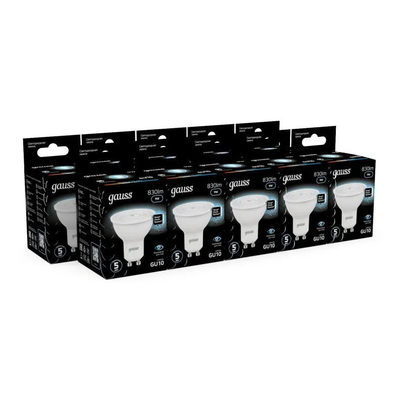 Лампа светодиодная Black 9Вт MR16 софит 4100К нейтр. бел. GU10 830лм GAUSS 101506209