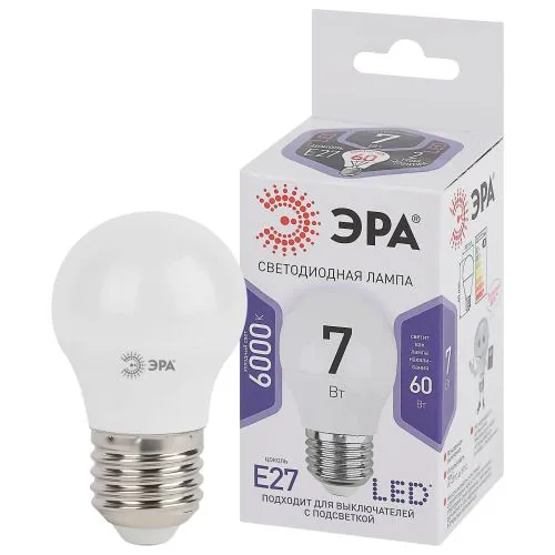 Лампа светодиодная LED 7Вт Е27 6000К smd P45-7W-860-E27 | Б0031402 | ЭРА