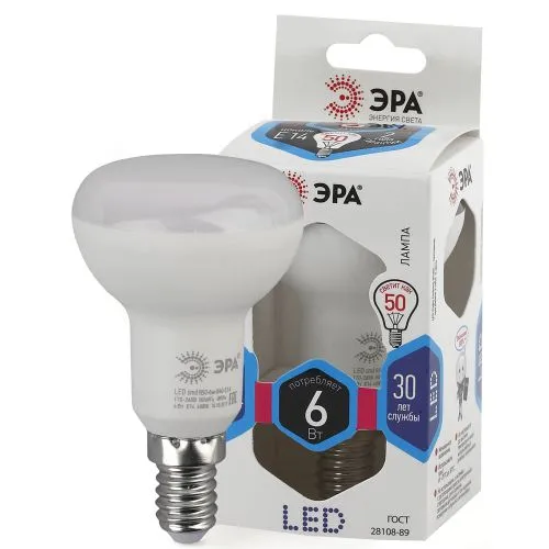 Лампа светодиодная LED 6Вт Е14 4000К smd R50-6w-840-E14 | Б0020556 | ЭРА