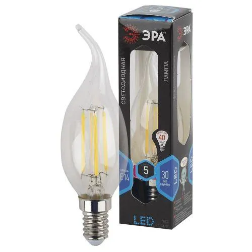 Лампа светодиодная филаментная F-LED BXS-5W-840-E14 5Вт свеча на ветру прозрачная 4000К нейтр. бел. 
