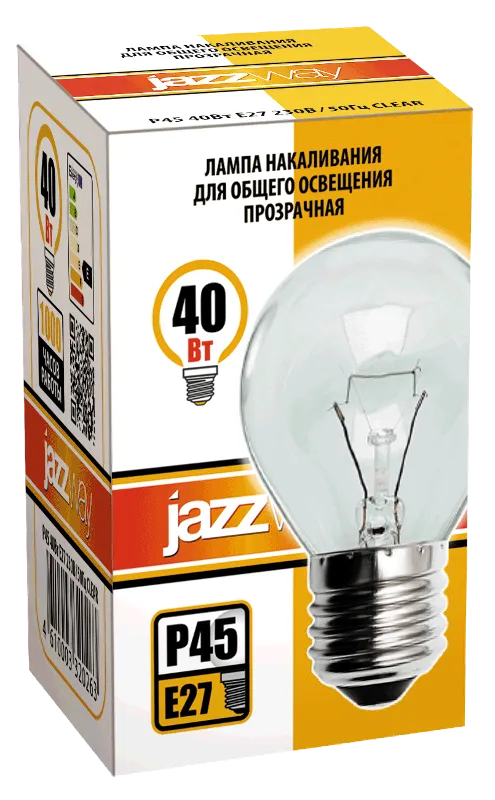 Лампа накаливания ЛОН  40Вт Е27 240В P45 clear | 3320263 | Jazzway