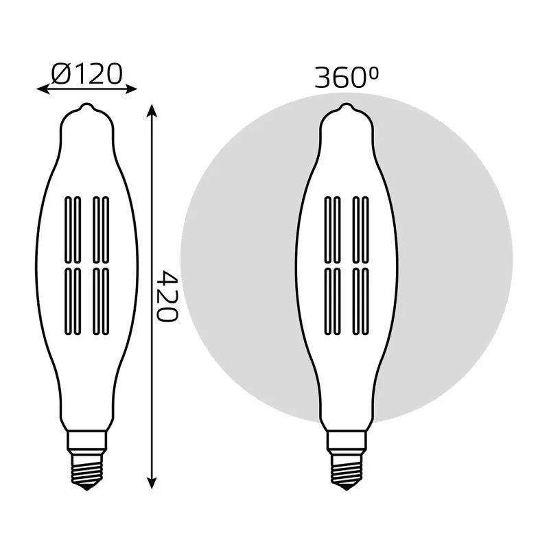 Лампа Gauss LED Vintage Filament BT120 8W E27 120х420mm Golden 780lm 2400K 155802008
