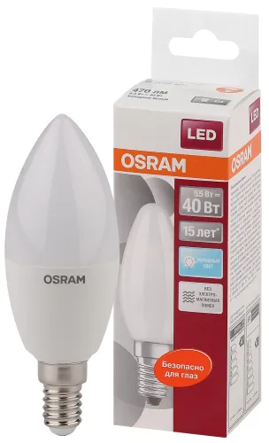 Лампа светодиодная LED 5Вт/840 Е14 220-240В 4000К 470lm LS CLB 40 FR свеча | 4058075056886 | Osram