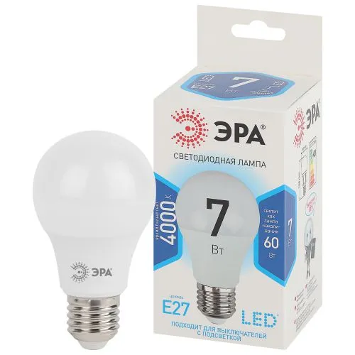 Лампа светодиодная LED A60-7W-840-E27 Лампы СВЕТОДИОДНЫЕ СТАНДАРТ ЭРА (диод, груша, 7Вт, нейтр, E27)