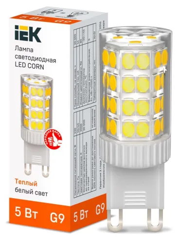 Лампа светодиодная CORN капсула 5Вт 230В 3000К керамика G9 IEK | LLE-CORN-5-230-30-G9 | IEK