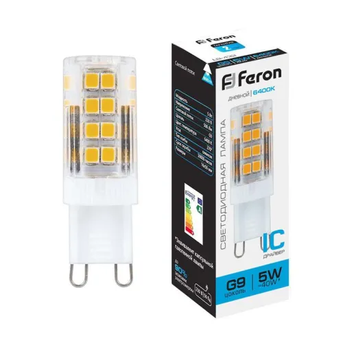 Лампа светодиодная LB-432 5Вт JCD9 6400К G9 230В FERON 25771