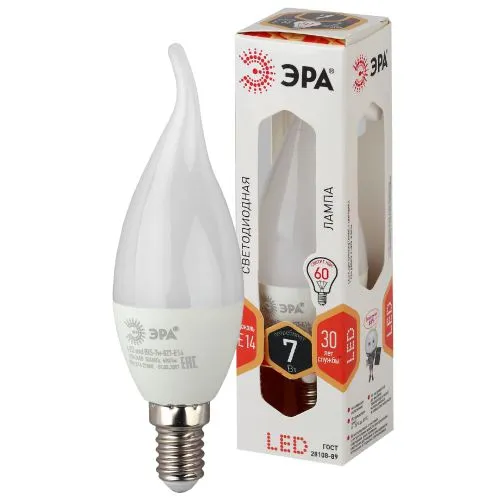 Лампа светодиодная LED BXS-7W-827-E14 Лампы СВЕТОДИОДНЫЕ СТАНДАРТ ЭРА (диод, свеча на ветру, 7Вт, те