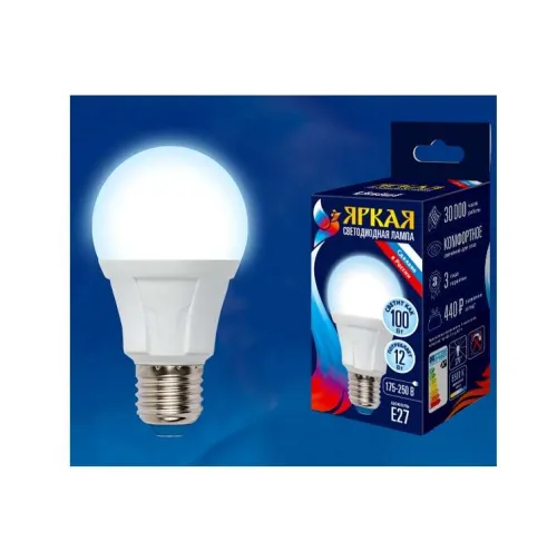 Лампа светодиодная LED-A60 12W/DW/E27/FR PLP01WH Яркая 12Вт грушевидная матовая 6500К холод. бел. E2