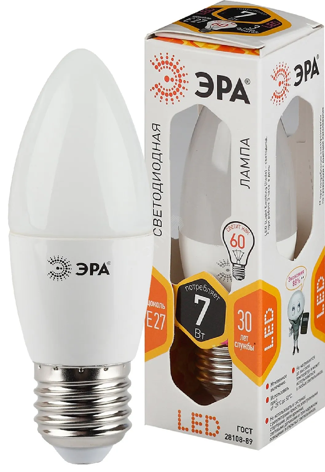 Лампа светодиодная LED B35-7W-827-E27 | Б0028479 | ЭРА