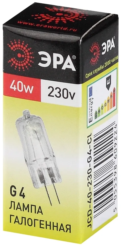 Лампа галогенная G4-JCD-40W-230V-Cl 40Вт G4 230В Эра C0039280