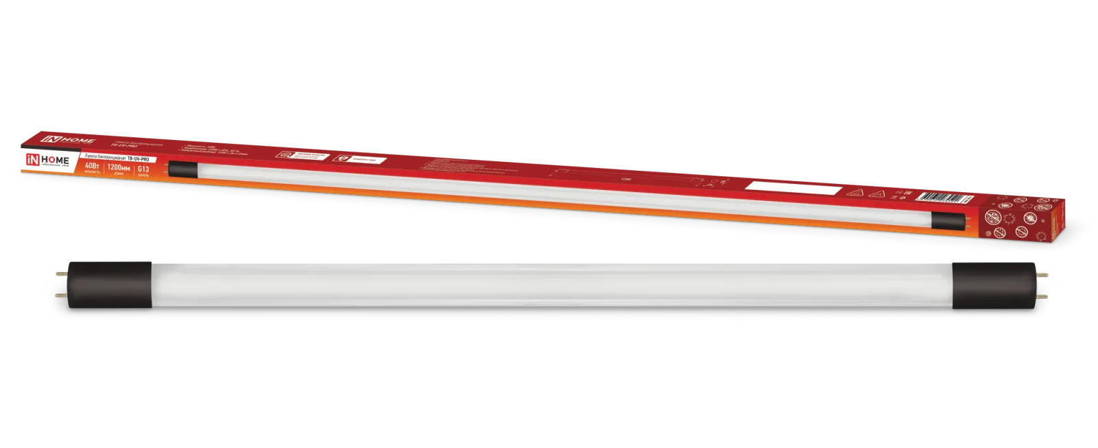 Лампа бактерицидная T8-UV-PRO 40Вт 230В G13 1200мм прозр. IN HOME 4690612034522