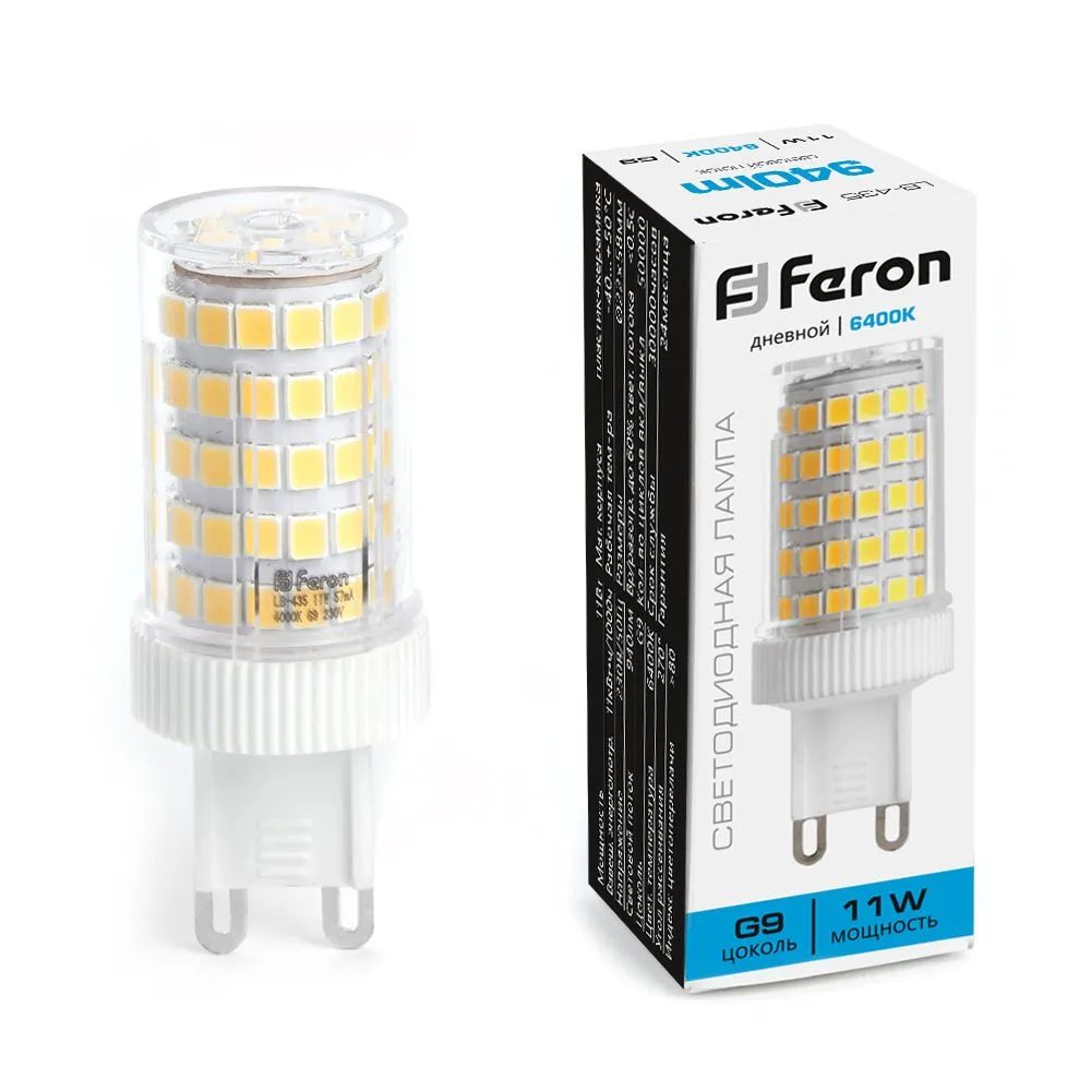 Лампа светодиодная LB-435 11Вт JCD 6400К G9 230В FERON 38151