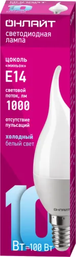 Лампа светодиодная 61 964 OLL-FC37-10-230-6.5K-E14-FR 10Вт свеча на ветру 6500К холод. бел. E14 800л