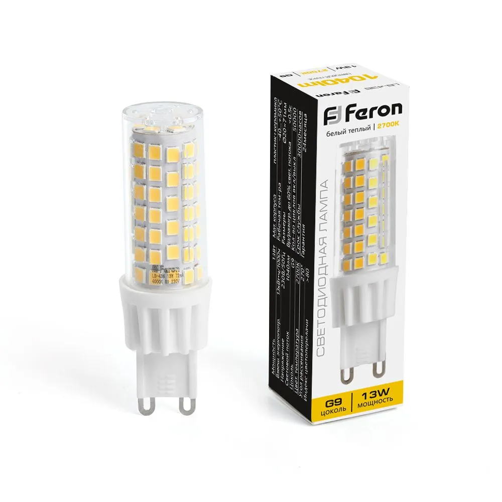 Лампа светодиодная LB-436 13Вт JCD 2700К G9 230В FERON 38152