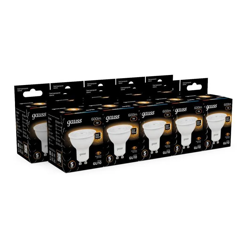 Лампа светодиодная Black 7Вт MR16 софит 3000К тепл. бел. GU10 600лм GAUSS 101506107